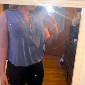 Blue grey zip up blouse